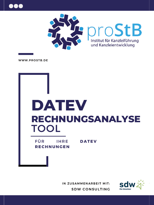 Titelseite eines proStB Informationsdokuments mit Logo und Überschrift zum DATEV Rechnungsanalyse-Tool für die Analyse von DATEV-Rechnungen