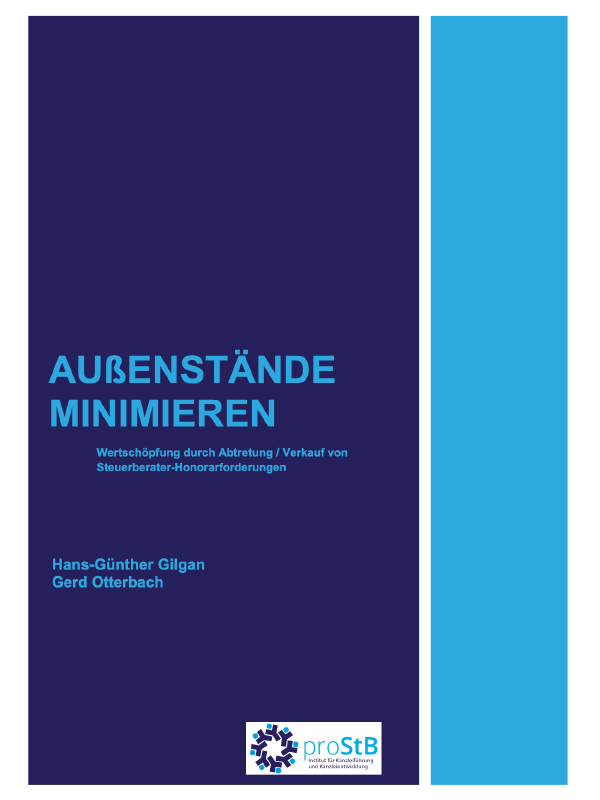 Titelbild eines Medien-Fachdokuments „Außenstände minimieren“ zur Wertschöpfung durch Abtretung und Verkauf von Steuerberater-Honorarforderungen.
